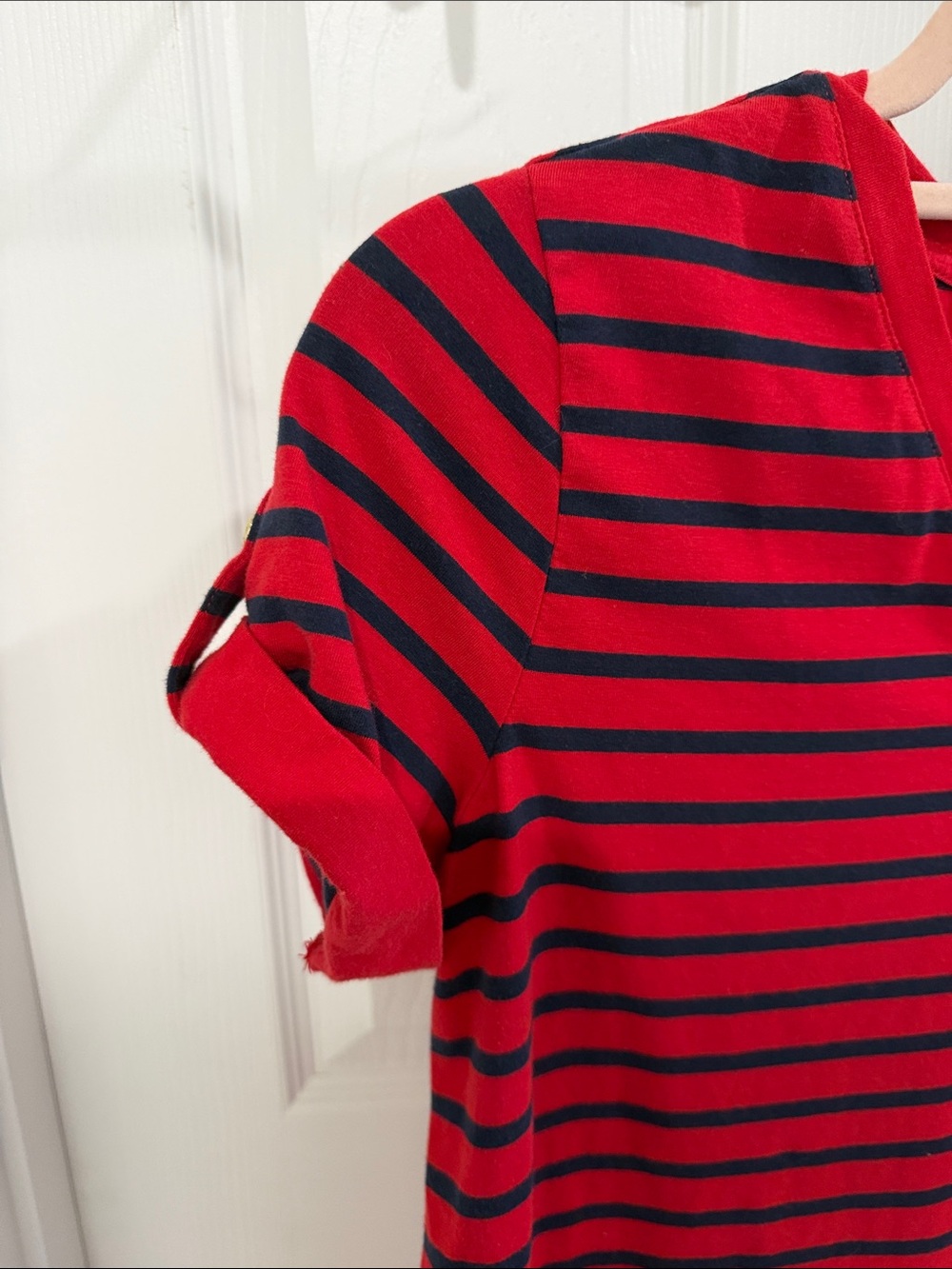 Nautica Red and Navy Striped V-Neck Short Sleeve Top - Picture 3 of 4